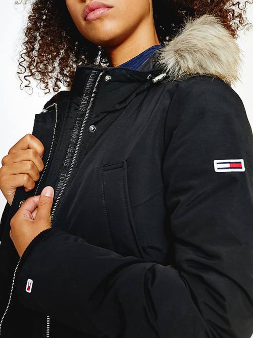 Tommy Hilfiger Essential Faux Fur Trim Down Parka Kaban Kadın Siyah | TH601WER