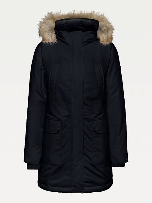 Tommy Hilfiger Essential Faux Fur Trim Down Parka Kaban Kadın Siyah | TH601WER