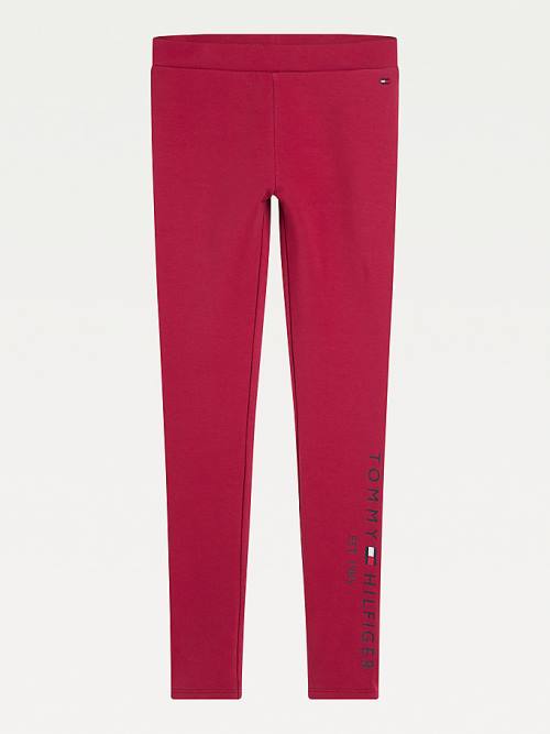 Tommy Hilfiger Essential Full Length Logo Leggings Pantolon Kiz Çocuk Kırmızı | TH285QGY