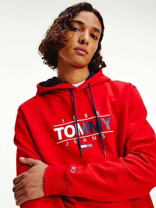 Tommy Hilfiger Essential Graphic Kapüşonlu Sweatshirt Erkek Kırmızı | TH193RAZ