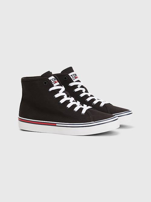 Tommy Hilfiger Essential High-Top Kanvas Spor Ayakkabı Kadın Siyah | TH984VJS