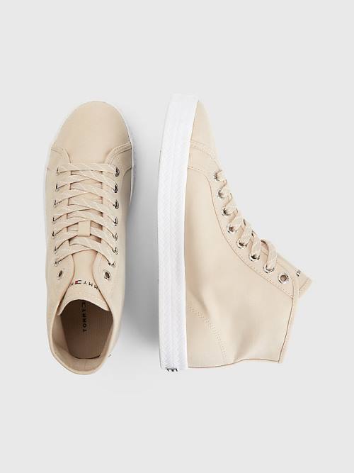 Tommy Hilfiger Essential High-Top Spor Ayakkabı Kadın Bej Rengi | TH214OMN