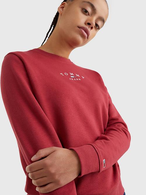 Tommy Hilfiger Essential Logo Crew Neck Sweatshirt Kadın Kırmızı | TH127BLN