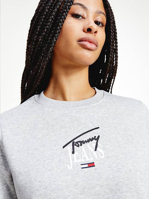 Tommy Hilfiger Essential Logo Crew Neck Sweatshirt Kadın Gri | TH275SYX