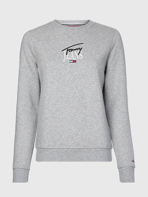 Tommy Hilfiger Essential Logo Crew Neck Sweatshirt Kadın Gri | TH275SYX