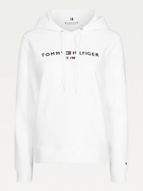 Tommy Hilfiger Essential Logo Kapüşonlu Sweatshirt Kadın Beyaz | TH047NIA