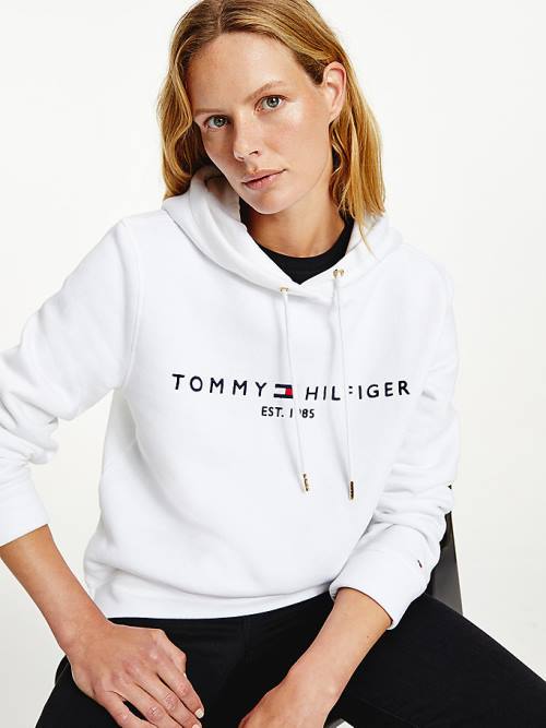 Tommy Hilfiger Essential Logo Kapüşonlu Sweatshirt Kadın Beyaz | TH047NIA