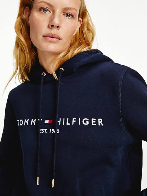 Tommy Hilfiger Essential Logo Kapüşonlu Sweatshirt Kadın Mavi | TH079VOL