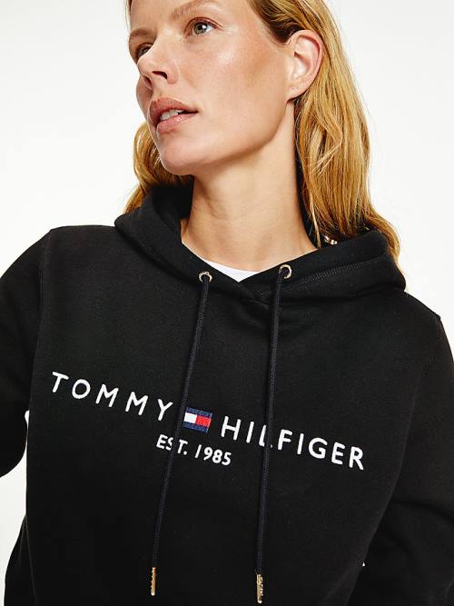 Tommy Hilfiger Essential Logo Kapüşonlu Sweatshirt Kadın Siyah | TH264WFD