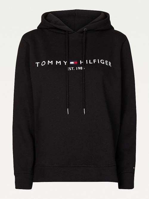 Tommy Hilfiger Essential Logo Kapüşonlu Sweatshirt Kadın Siyah | TH264WFD