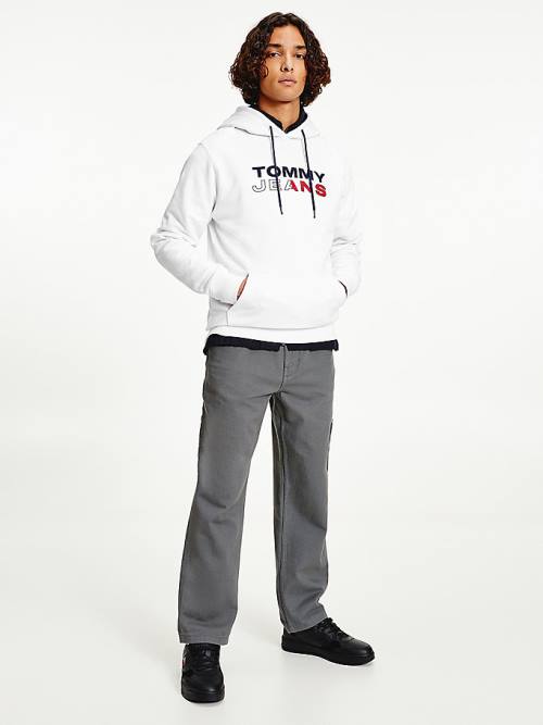 Tommy Hilfiger Essential Logo Kapüşonlu Sweatshirt Erkek Beyaz | TH310XMZ