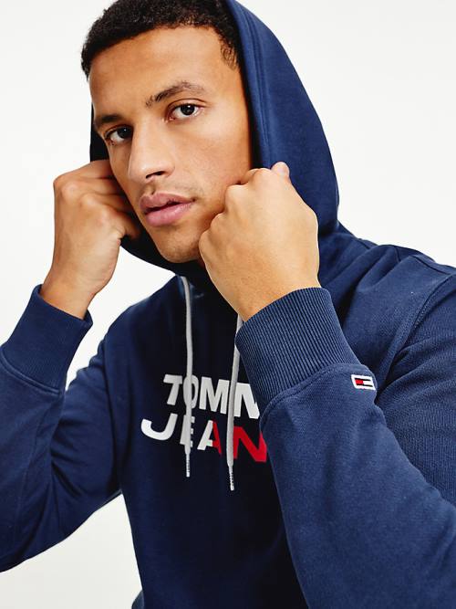 Tommy Hilfiger Essential Logo Kapüşonlu Sweatshirt Erkek Mavi | TH360EXB