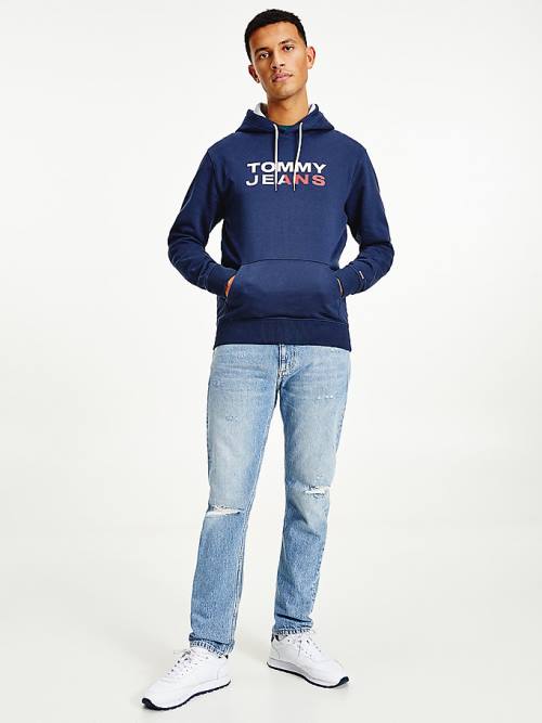 Tommy Hilfiger Essential Logo Kapüşonlu Sweatshirt Erkek Mavi | TH360EXB