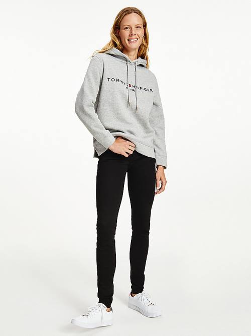 Tommy Hilfiger Essential Logo Kapüşonlu Sweatshirt Kadın Gri | TH360GTB