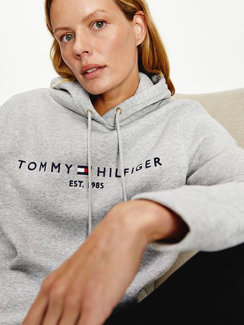 Tommy Hilfiger Essential Logo Kapüşonlu Sweatshirt Kadın Gri | TH360GTB