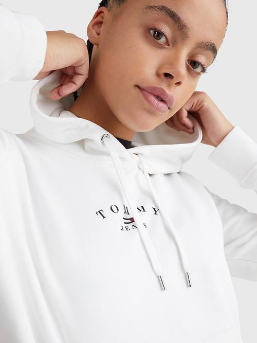 Tommy Hilfiger Essential Logo Kapüşonlu Sweatshirt Kadın Beyaz | TH387EPD