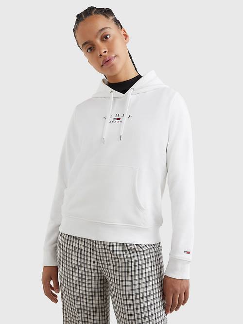 Tommy Hilfiger Essential Logo Kapüşonlu Sweatshirt Kadın Beyaz | TH387EPD