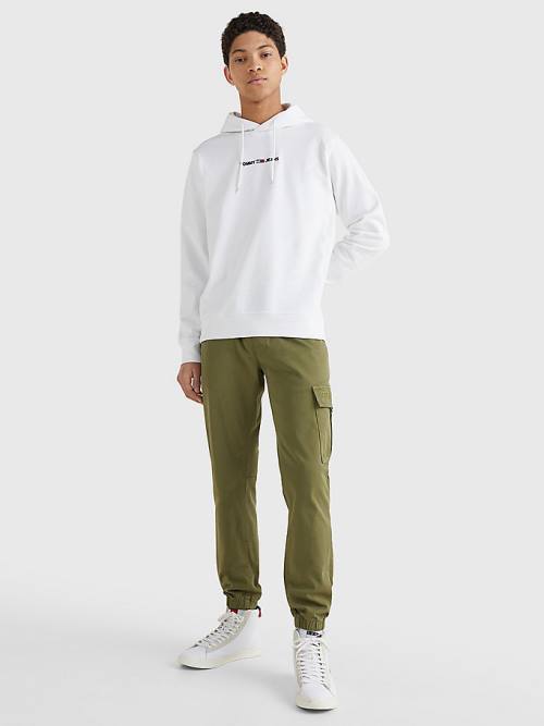 Tommy Hilfiger Essential Logo Kapüşonlu Sweatshirt Erkek Beyaz | TH503YNC