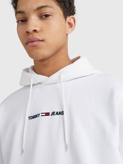 Tommy Hilfiger Essential Logo Kapüşonlu Sweatshirt Erkek Beyaz | TH503YNC