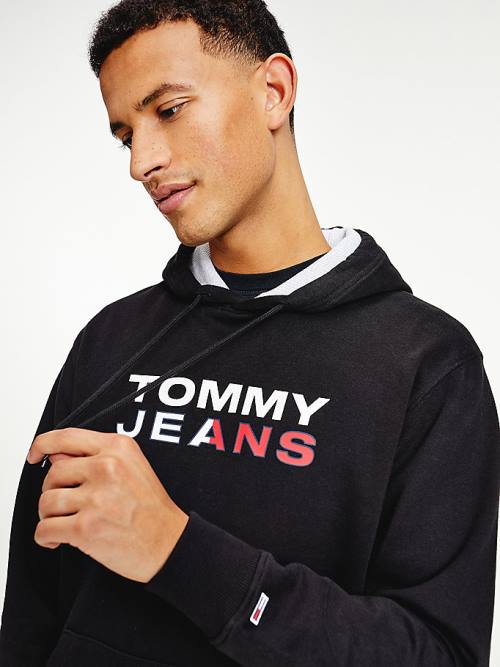 Tommy Hilfiger Essential Logo Kapüşonlu Sweatshirt Erkek Siyah | TH782PWV