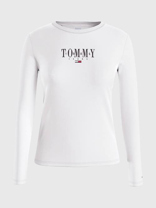 Tommy Hilfiger Essential Logo Long Sleeve Tişört Kadın Beyaz | TH017JDB