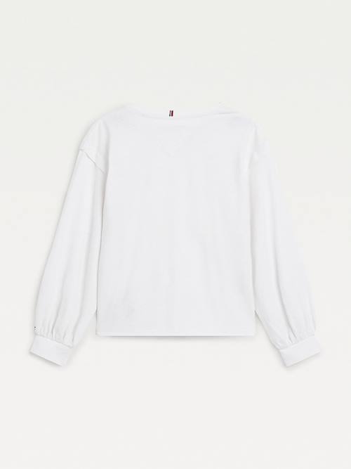 Tommy Hilfiger Essential Logo Long Sleeve Tişört Kiz Çocuk Beyaz | TH168PQC