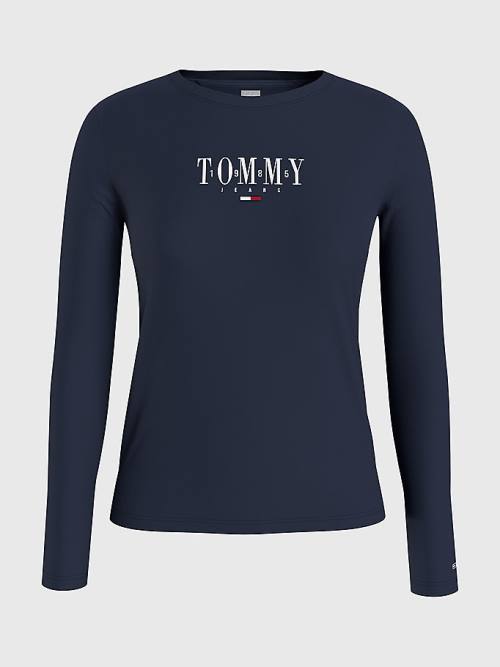 Tommy Hilfiger Essential Logo Long Sleeve Tişört Kadın Mavi | TH425DKU