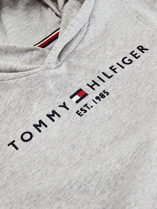 Tommy Hilfiger Essential Logo Organic Pamuklu Kapüşonlu Sweatshirt Kiz Çocuk Gri | TH391GLK