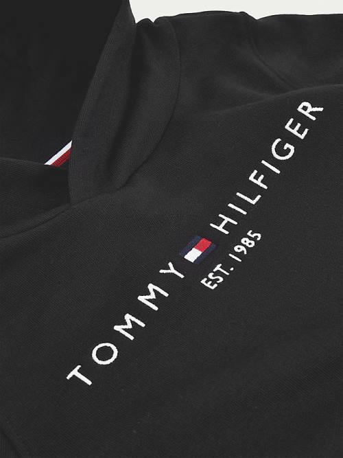 Tommy Hilfiger Essential Logo Organic Pamuklu Kapüşonlu Sweatshirt Kiz Çocuk Siyah | TH520EGU