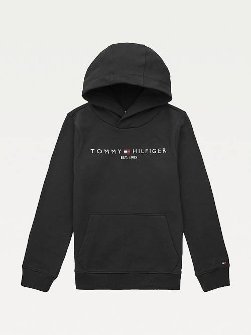 Tommy Hilfiger Essential Logo Organic Pamuklu Kapüşonlu Sweatshirt Kiz Çocuk Siyah | TH520EGU