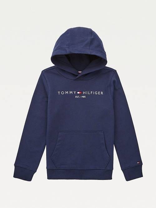 Tommy Hilfiger Essential Logo Organic Pamuklu Kapüşonlu Sweatshirt Erkek Çocuk Mavi | TH748PWV