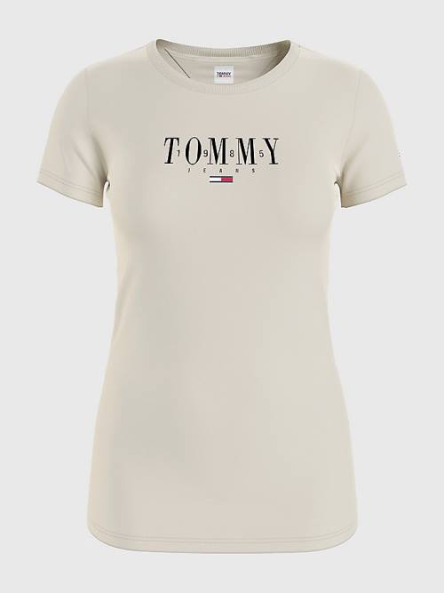 Tommy Hilfiger Essential Logo Skinny Fit Tişört Kadın Bej Rengi | TH076XMC