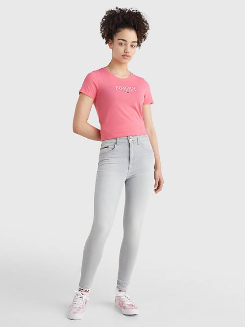 Tommy Hilfiger Essential Logo Skinny Fit Tişört Kadın Pembe | TH136LSU