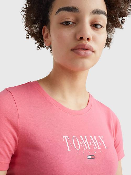 Tommy Hilfiger Essential Logo Skinny Fit Tişört Kadın Pembe | TH136LSU