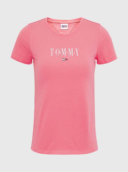 Tommy Hilfiger Essential Logo Skinny Fit Tişört Kadın Pembe | TH136LSU