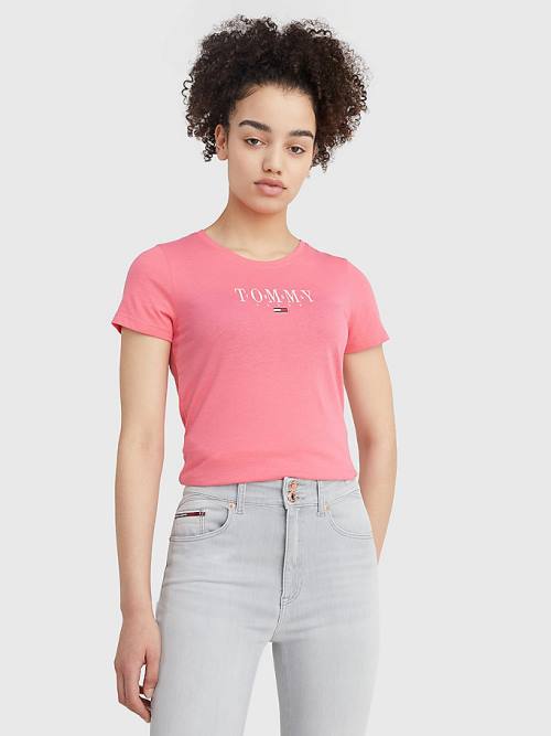 Tommy Hilfiger Essential Logo Skinny Fit Tişört Kadın Pembe | TH136LSU