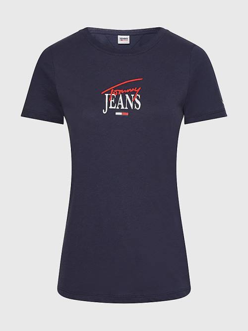 Tommy Hilfiger Essential Logo Skinny Fit Tişört Kadın Mavi | TH149VOB