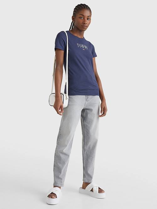 Tommy Hilfiger Essential Logo Skinny Fit Tişört Kadın Mavi | TH539LDR