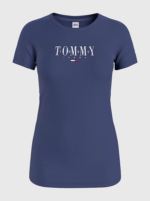 Tommy Hilfiger Essential Logo Skinny Fit Tişört Kadın Mavi | TH539LDR