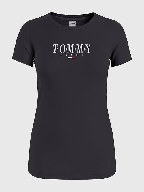 Tommy Hilfiger Essential Logo Skinny Fit Tişört Kadın Siyah | TH561RNX