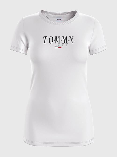 Tommy Hilfiger Essential Logo Skinny Fit Tişört Kadın Beyaz | TH613JWF