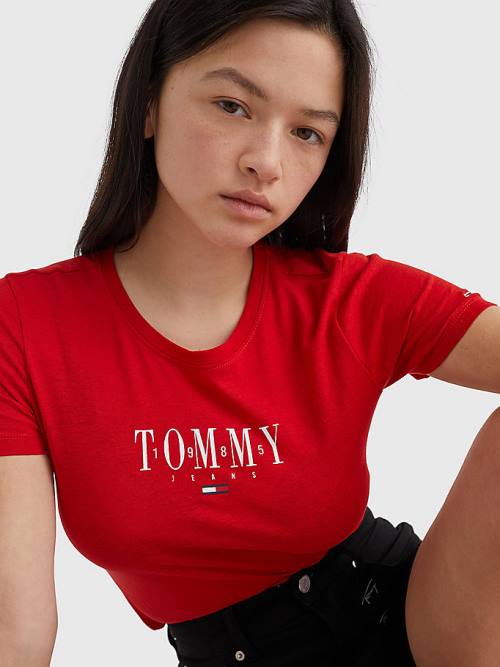 Tommy Hilfiger Essential Logo Skinny Fit Tişört Kadın Kırmızı | TH638VQW