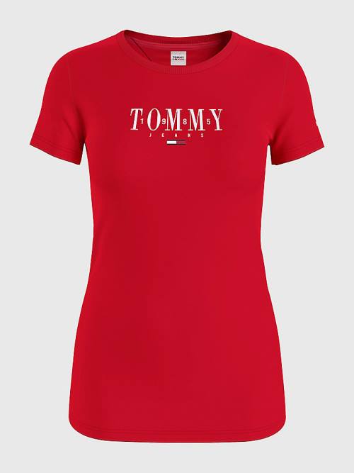 Tommy Hilfiger Essential Logo Skinny Fit Tişört Kadın Kırmızı | TH638VQW