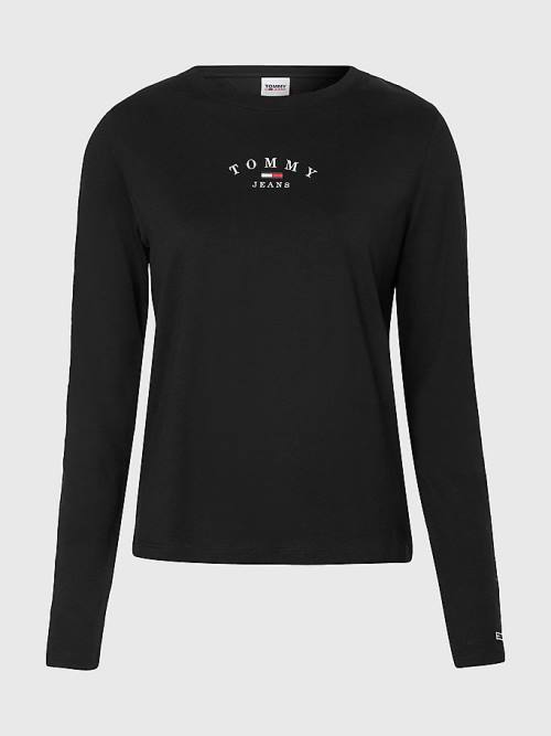 Tommy Hilfiger Essential Logo Slim Fit Long Sleeve Tişört Kadın Siyah | TH521PYV