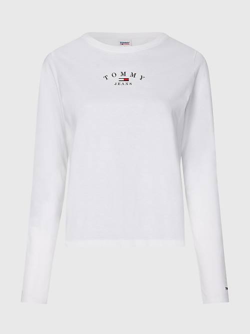 Tommy Hilfiger Essential Logo Slim Fit Long Sleeve Tişört Kadın Beyaz | TH604DLJ