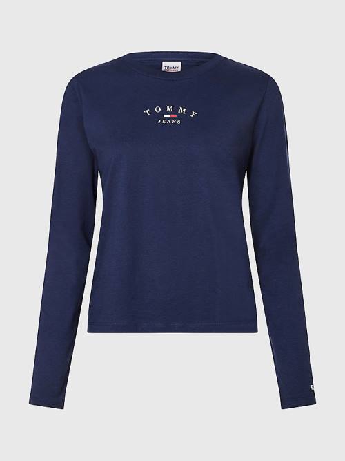 Tommy Hilfiger Essential Logo Slim Fit Long Sleeve Tişört Kadın Mavi | TH639YEJ