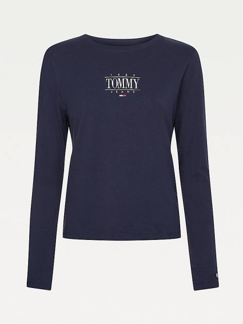 Tommy Hilfiger Essential Long Sleeve Logo Tişört Kadın Mavi | TH185TCB