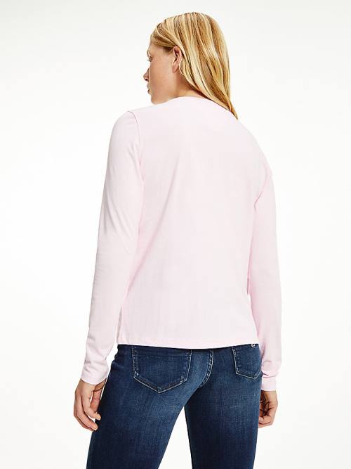 Tommy Hilfiger Essential Long Sleeve Logo Tişört Kadın Pembe | TH914TSB