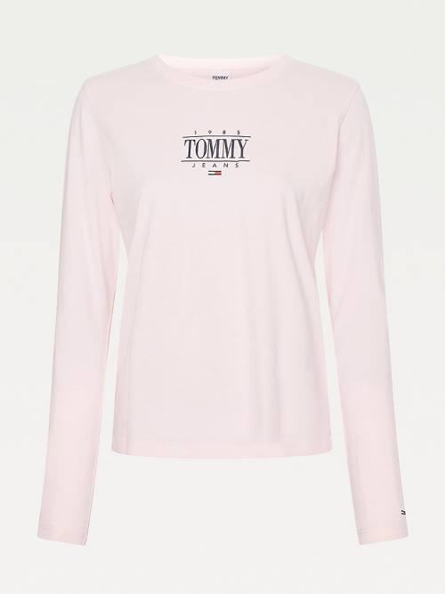 Tommy Hilfiger Essential Long Sleeve Logo Tişört Kadın Pembe | TH914TSB