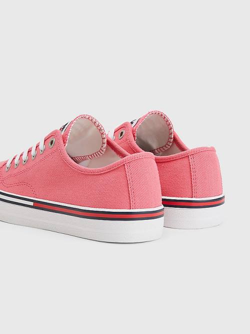 Tommy Hilfiger Essential Low-Top Kanvas Spor Ayakkabı Kadın Pembe | TH409CAZ